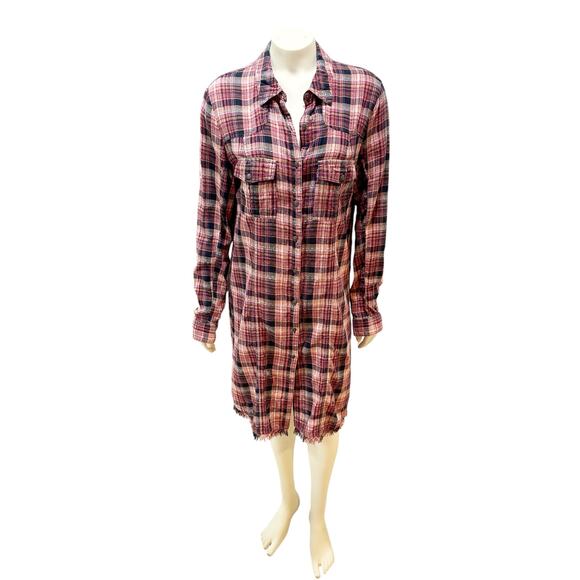 Free People 8 Days a Week Plaid Shirt Dress Red Multi Medium - Picture 2 of 9